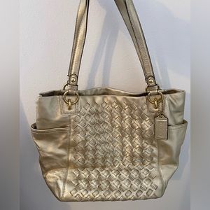Coach North South Metallic Woven Leather Purse